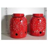 Pair of Pottery luminaries,snow flakes outer