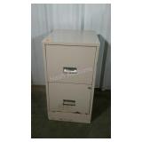 Two drawer file cabinet. Dented and no key.
