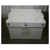 Large corrugated box with lid and strap handles.