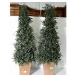 Pair of potted topiary style faux plants. 36"