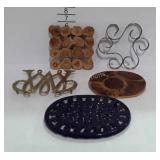 Kitchenware, 5 trivets - brass, cast, silver plate