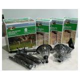 Group of landscape lighting. Some wired, some