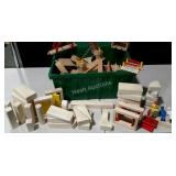 Toy lot. Tote of building blocks and brio train