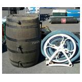 Hose reel with shop vac hose and a rain barrel