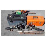 Two tool boxes with misc hardware and metal