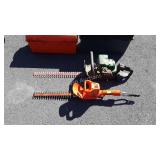 Two hedge trimmers, one is electric