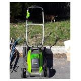 Green works electric push mower, 19 inch cut does