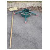 Metal Christmas Tree stand and broom