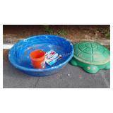Kids lot, with pool, sandbox and pool raft