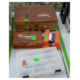 Fishing accessories with some tackle boxes, some
