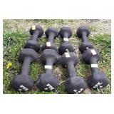 Group of rubber dumbbells, includes 8 and 5