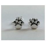 Sterling silver paw print stud earrings