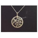 Sterling silver necklace -floral pendant on 18"