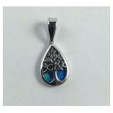 Sterling silver lab opal tree of life pendant