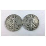 Two 1942 walking liberty halves