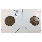 1958 D Wheat Penny and 1953 D Wheat Penny