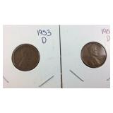 1952 D Wheat Penny and 1953 D Wheat Penny