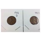 1957 Wheat Penny and 1951 D Wheat Penny