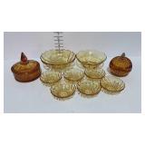 Glassware, yellow depression glass bowl set with