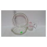 Pyrex glass pie pans and a 2 cup measuring cup