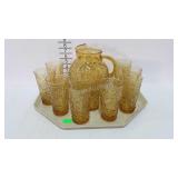 Glass beverage set, pitcher and nine tumblers