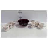 Ruby Red 8" Sandwich glass bowl, and set of 7
