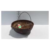 Cast iron scotch pot / bowl with wire bail handle,
