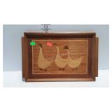 Inlaid wooden serving tray with goose design -
