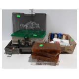 Fishing tackle in 6 poly organizers, and one box -