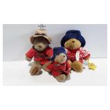 3 Stuffed plush bears - 2 Paddintons, & 1 Binkley