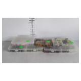 5 Poly fishing tackle organizers with gummy worms,