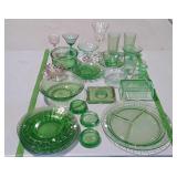 Green depression glass - grill plate, bowl, salad