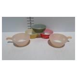Five 5" bowls, FireKing, Anchor Hocking and