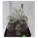 Carafes, flippy top bottle, & glass canning jars