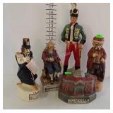 5 Figural whiskey decanters, no boxes - soldier,