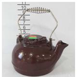 Enamel on cast iron tea kettle, brown speckled