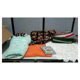Group lot of crocheted blankets, pot holder,