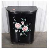 Early metal clothing hamper with painted floral
