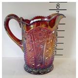 Beverage pitcher, newer iridescent carnival glass