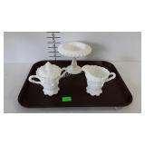 Milk glass - Fenton ruffled edge compote & Roses