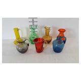 7 crackle art glass mini pitchers & jugs, various
