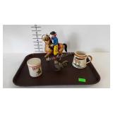 Misc - toy horse & rider, tin rooster, creamer, &
