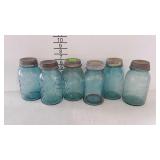 6 Blue glass quart Ball Perfect Mason canning