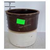 Stoneware crock, brown over white half gallon size