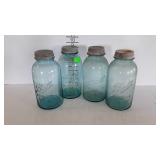 4 Blue glass half gallon Ball Perfect Mason