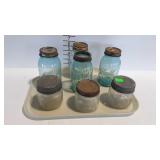 Canning jars - 3 Ball & 1 Atlas blue glass quarts,