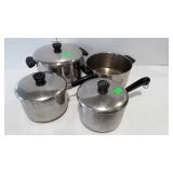 4-pc Revere Ware pot set with 3 lids