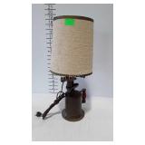 Brass torch, electrified table lamp with shade,