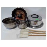 Bakeware - bundt cake pan, stainless mixing bowls,