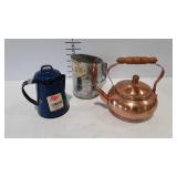 Kitchenwares, copper tea pot with wood handle,
